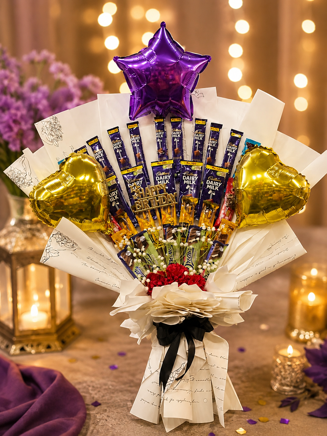 Luxury Birthday Chocolate Bouquet with Balloons – Premium Handmade Gift Arrangement