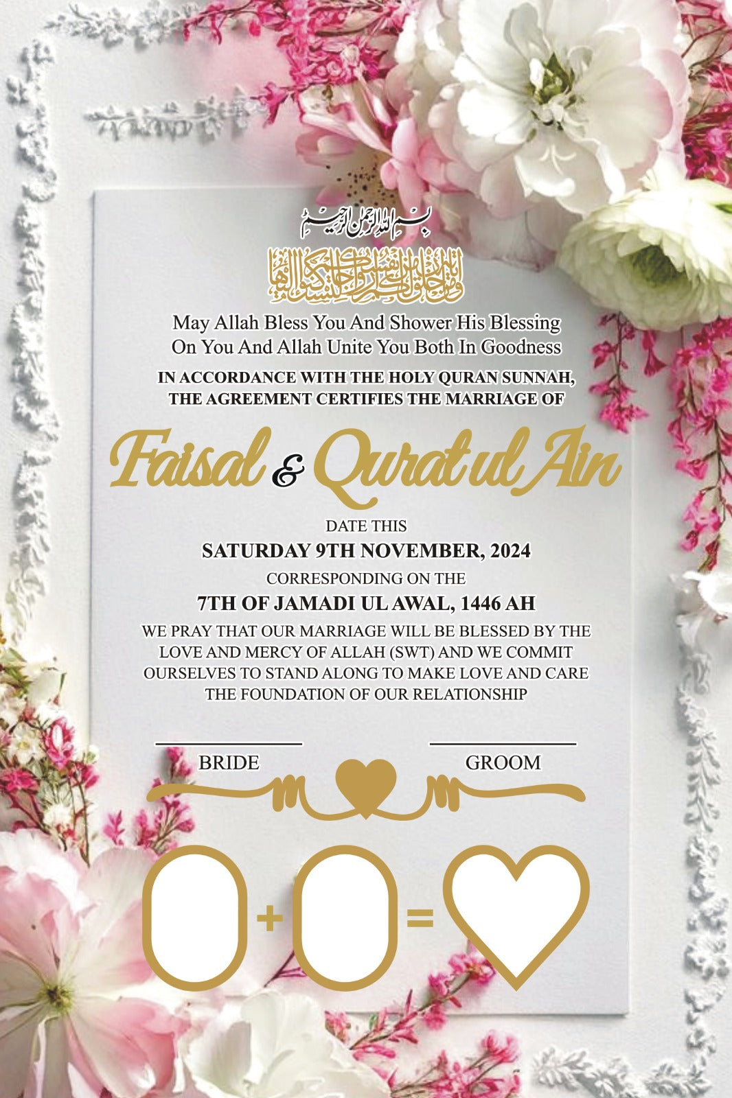 Personalized Islamic Nikah Thumbprint Frame – Custom Wedding Fingerprint Guest Book | Muslim Marriage Keepsake
