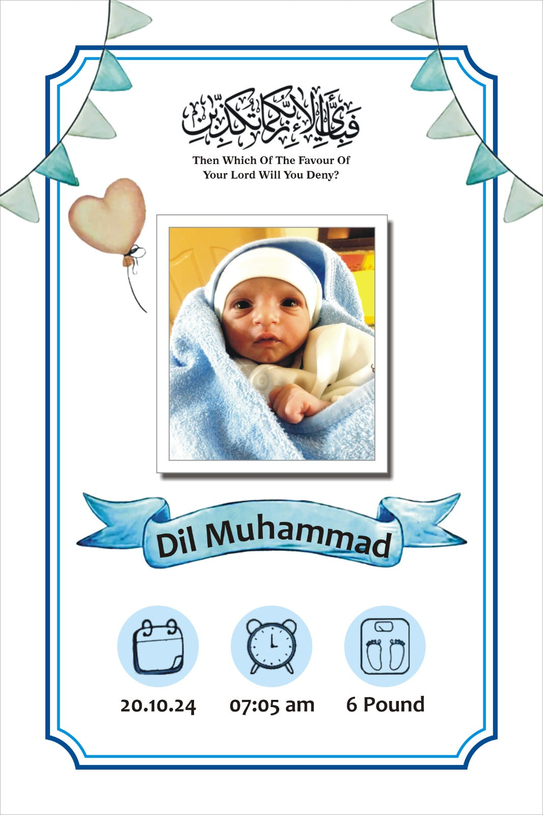 Personalized Baby Birth Details Photo Frame – Custom Newborn Memory Frame