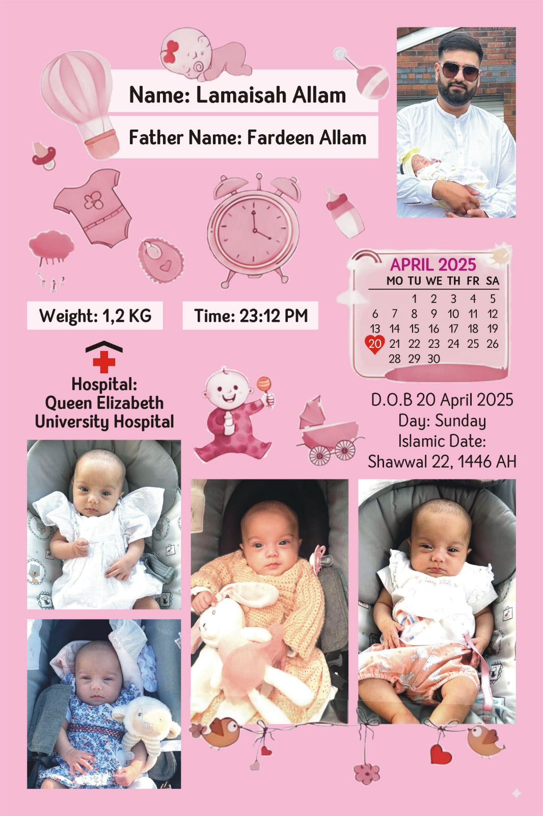 Personalized Baby Birth Details Photo Frame – Custom Newborn Memory Frame
