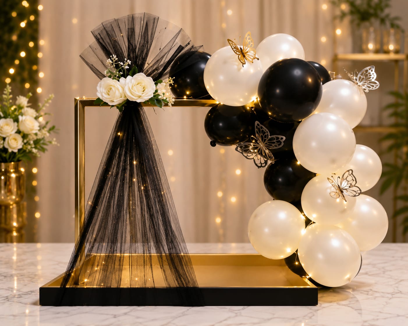 Luxury Black & White Balloon Decoration Frame for Surprise Gift Presentation