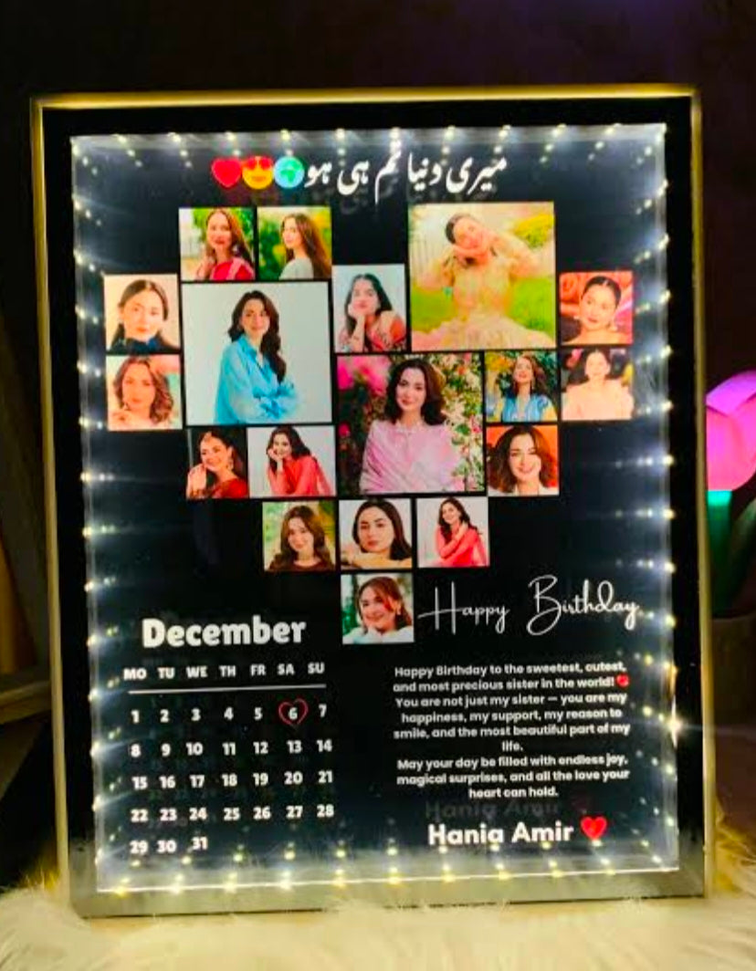 Personalized LED Birthday Photo Collage Frame | Custom Birthday Gift with Calendar & Photos