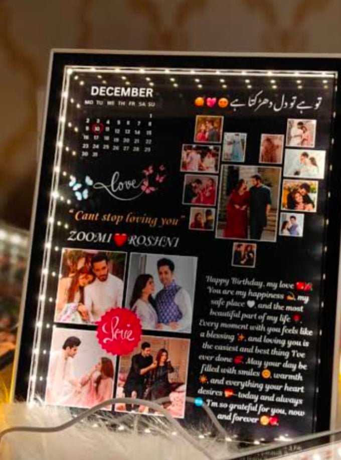 Personalized LED Birthday Photo Collage Frame | Custom Birthday Gift with Calendar & Photos