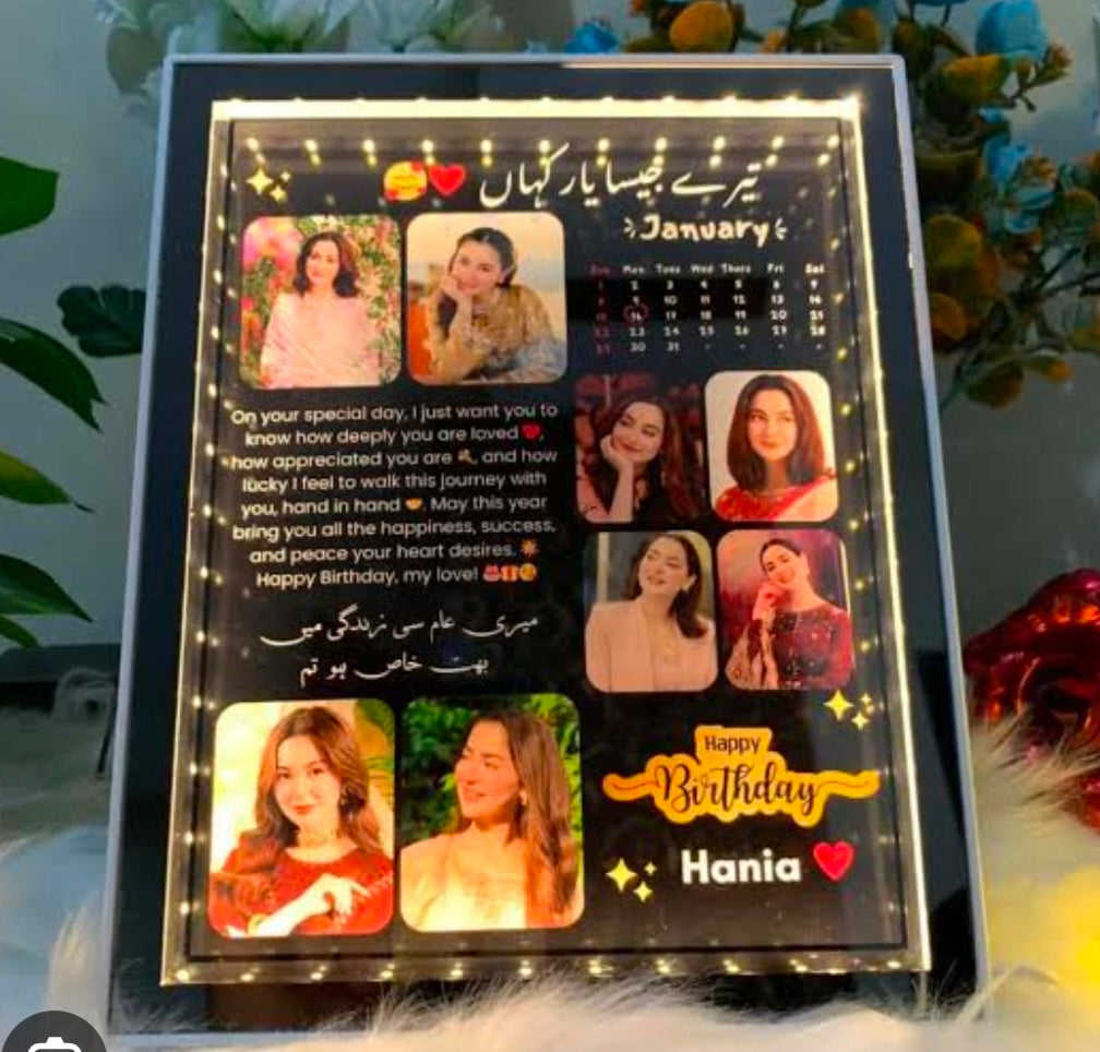 Personalized LED Birthday Photo Collage Frame | Custom Birthday Gift with Calendar & Photos