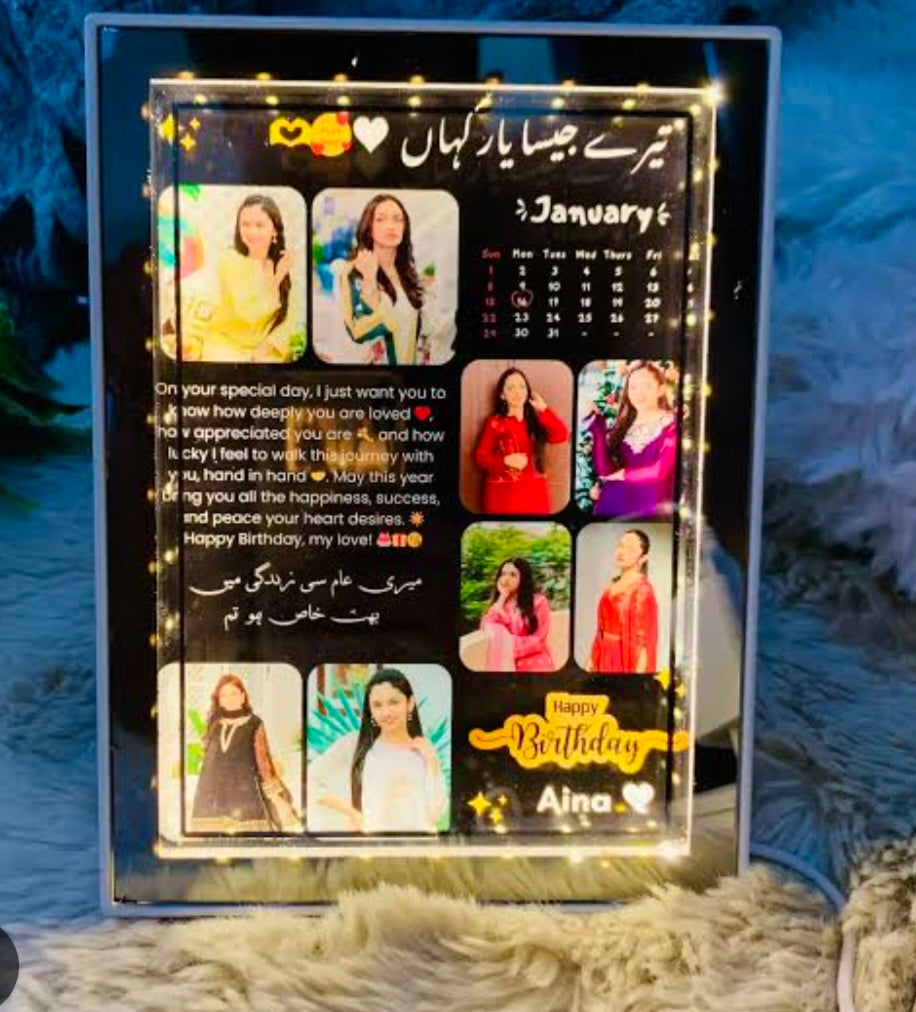 Personalized LED Birthday Photo Collage Frame | Custom Birthday Gift with Calendar & Photos
