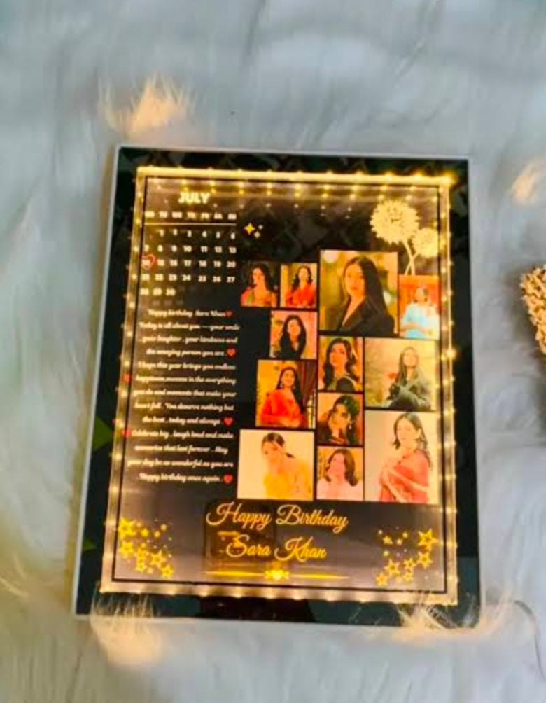 Personalized LED Birthday Photo Collage Frame | Custom Birthday Gift with Calendar & Photos