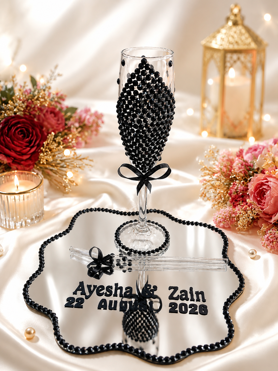 Luxury Black Rhinestone Wedding Glass Gift Set