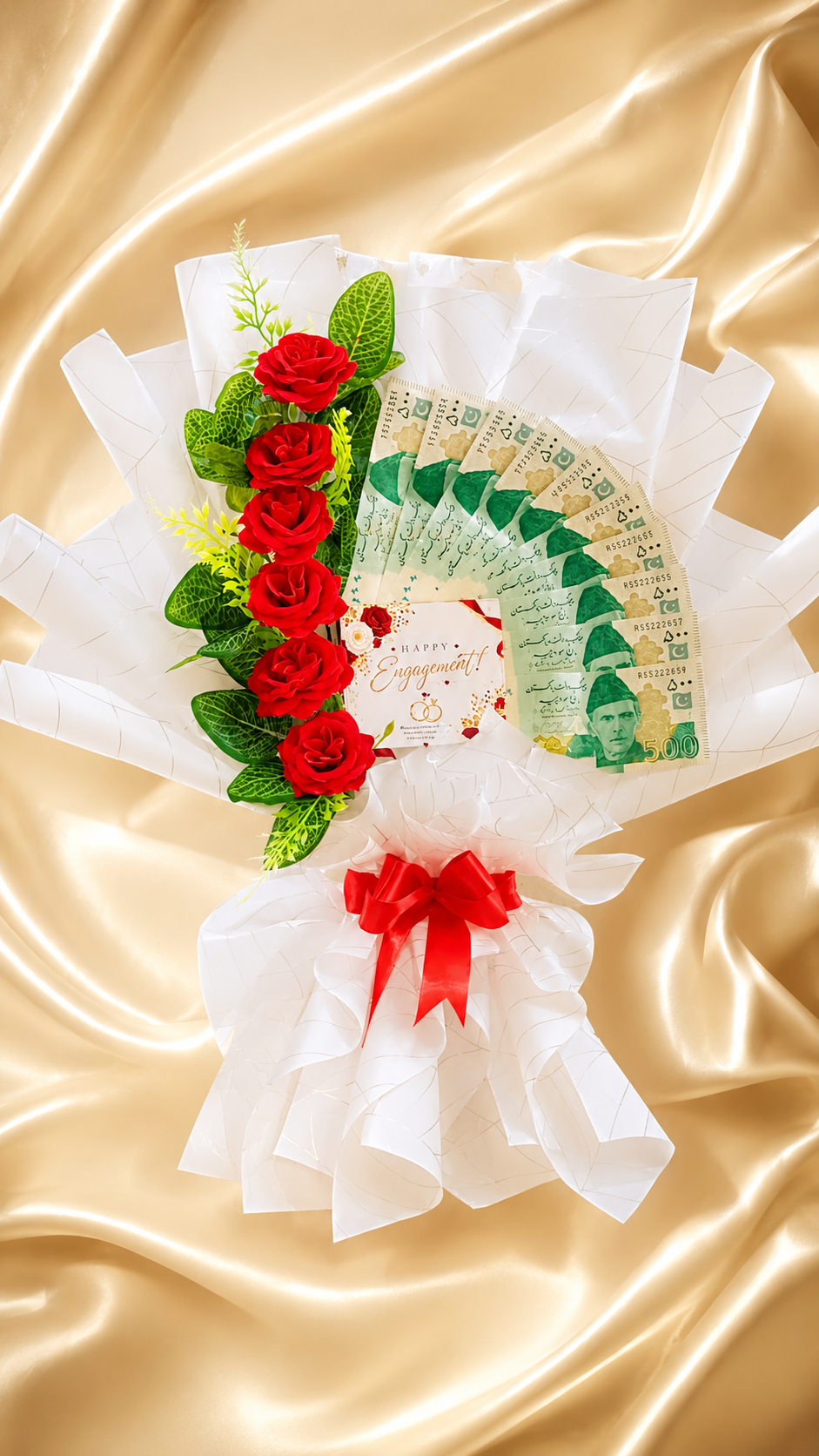 Personalized Money Bouquet with Red Roses – Engagement, Wedding & Cash Gift
