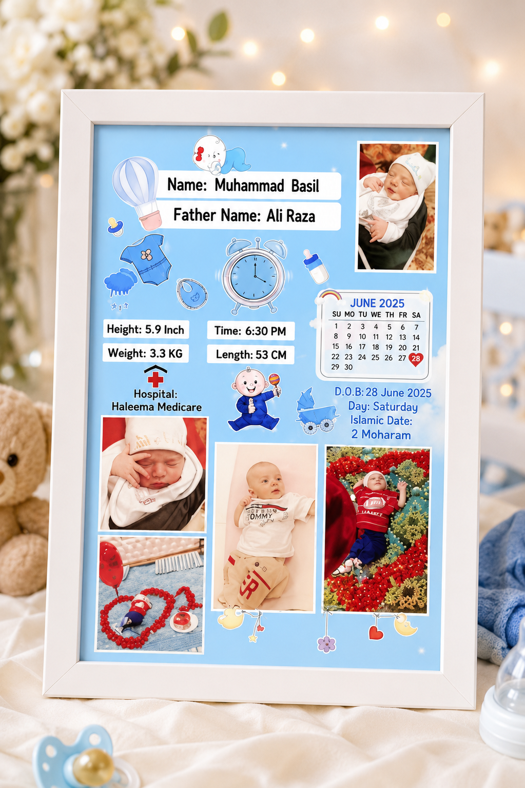 Personalized Baby Birth Details Photo Frame – Custom Newborn Memory Frame