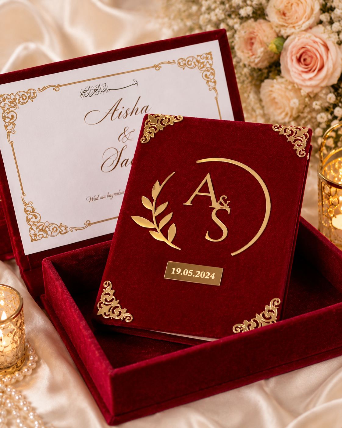 Luxury Personalized Velvet Nikah Nama Box – Premium Wedding Certificate Keepsake