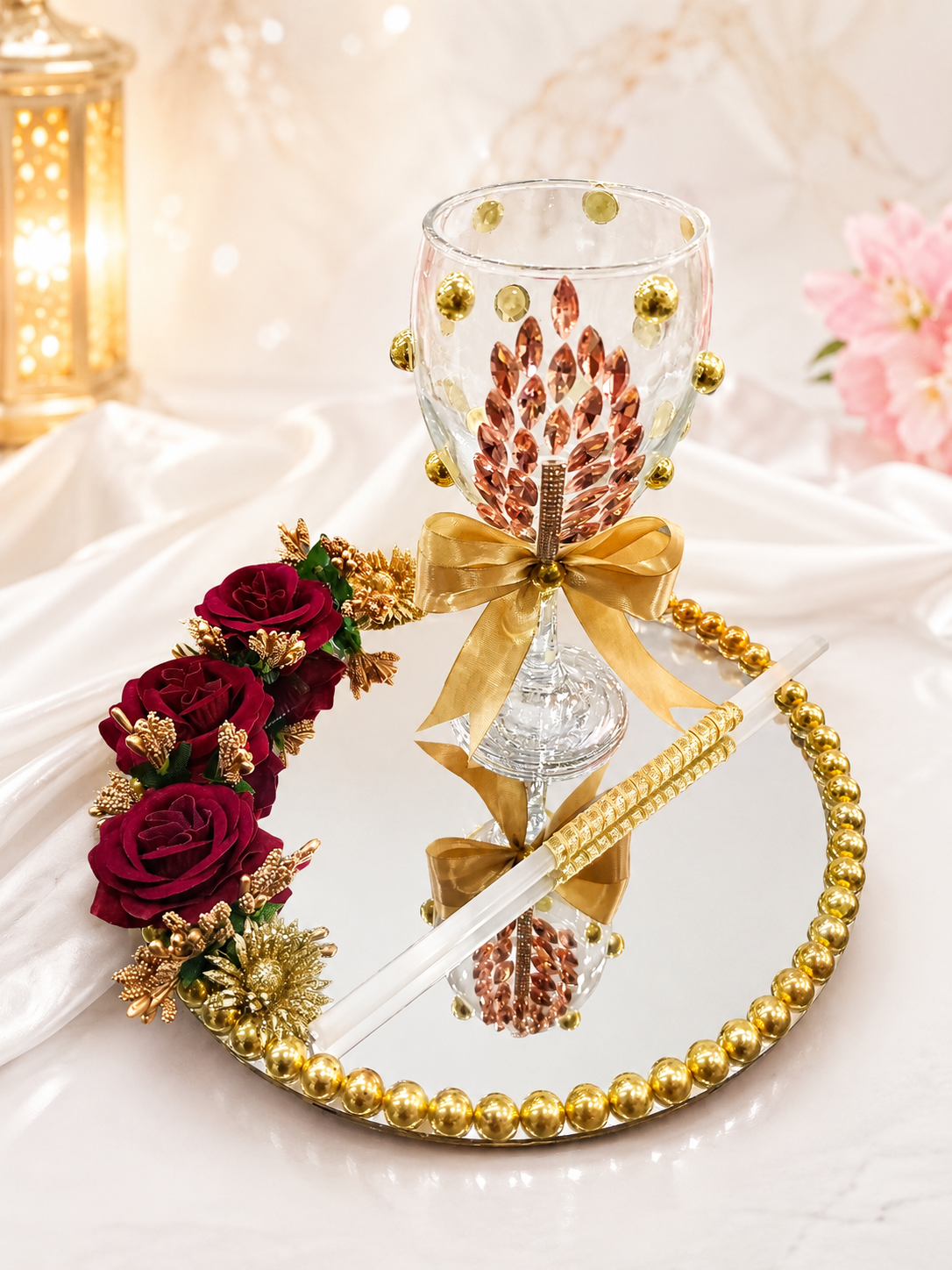 Luxury Decorative Crystal Glass Gift Set with Mirror Tray