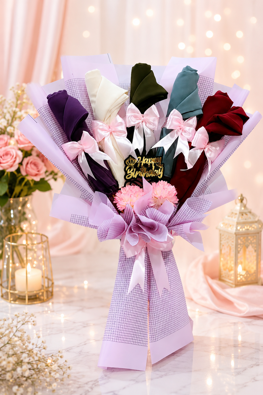 Premium Hijab Bouquet Gift – Handmade Scarf Flower Arrangement