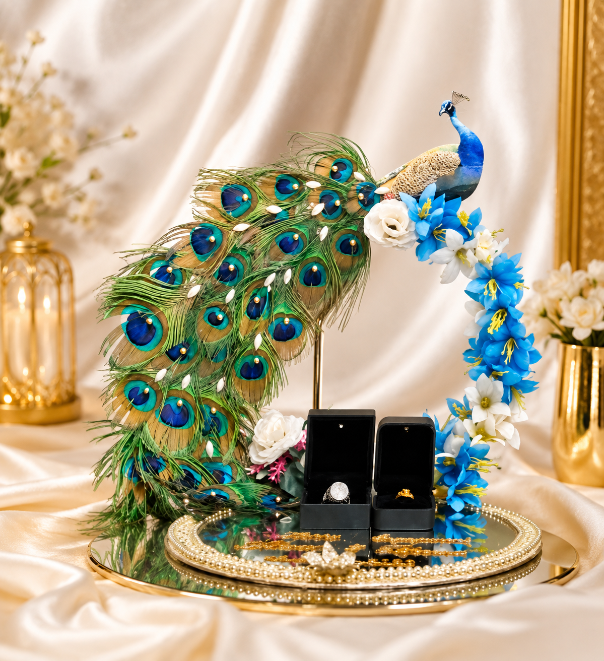 Luxury Peacock Ring Ceremony & Jewelry Display Tray