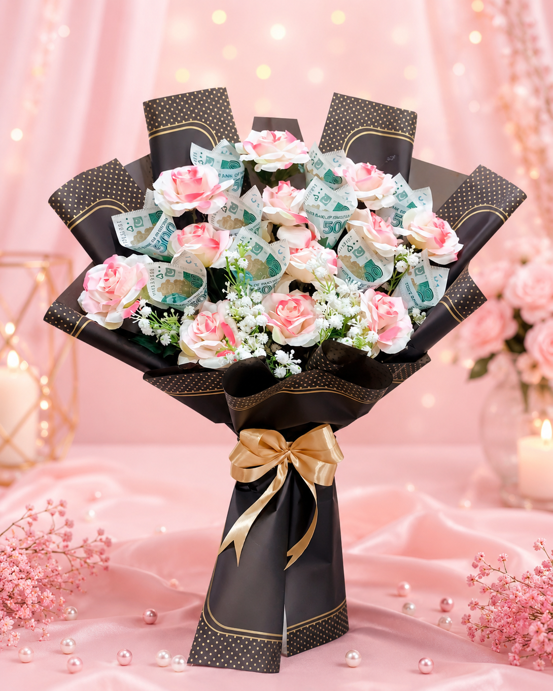 Luxury Money Rose Bouquet – Premium Cash & Artificial Flower Gift