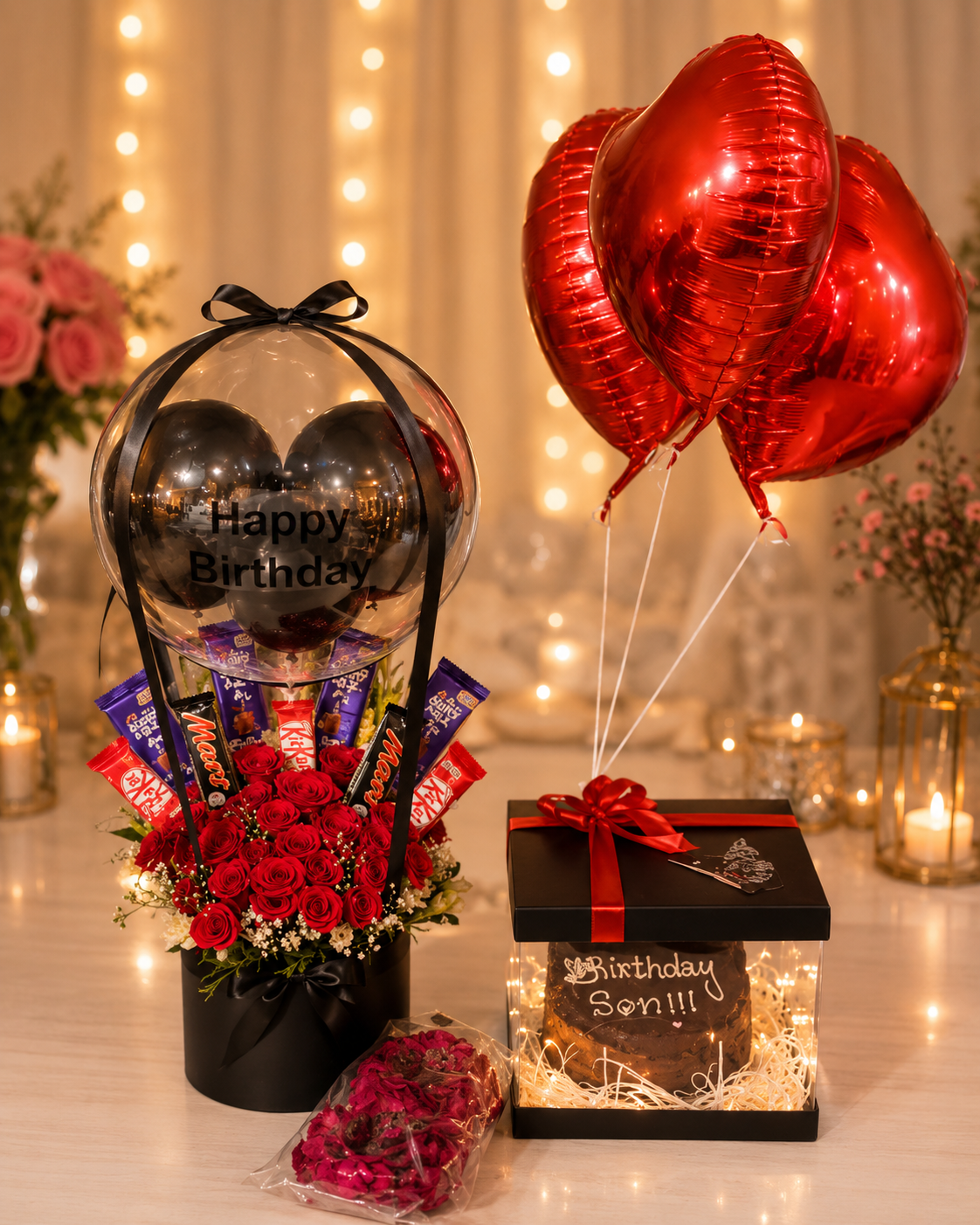 Luxury Birthday Rose & Chocolate Balloon Gift Box | Premium Surprise Hamper