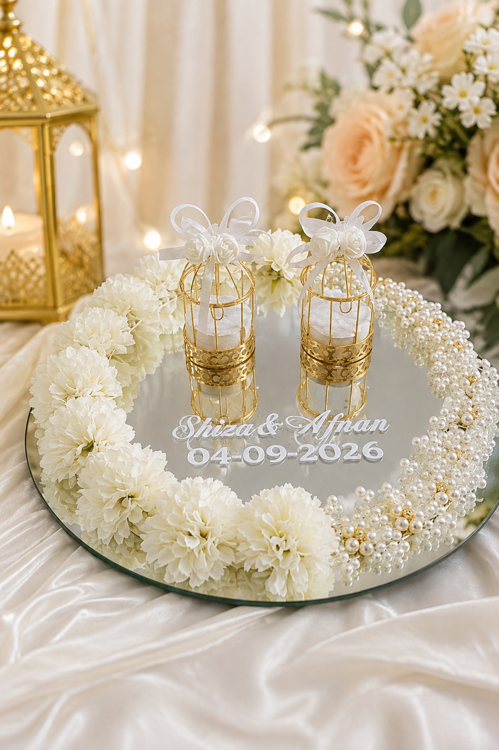 Personalized Wedding Pearl Glass Tray – Custom Name & Date Decoration
