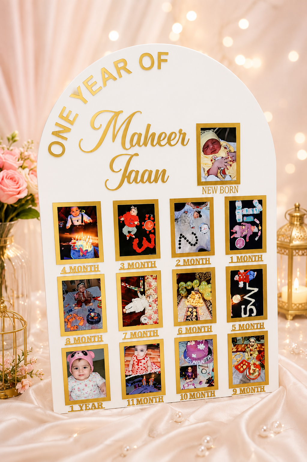 Personalized One Year Baby Milestone Photo Board – Custom First Birthday Frame