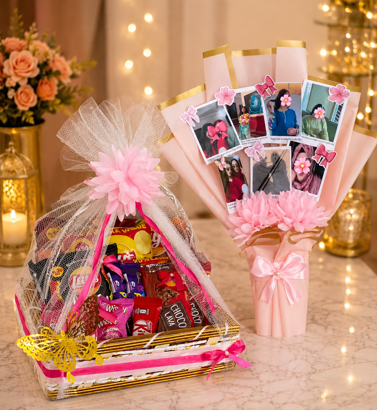 Personalized Photo Bouquet & Chocolate Gift Hamper | Custom Surprise Gift