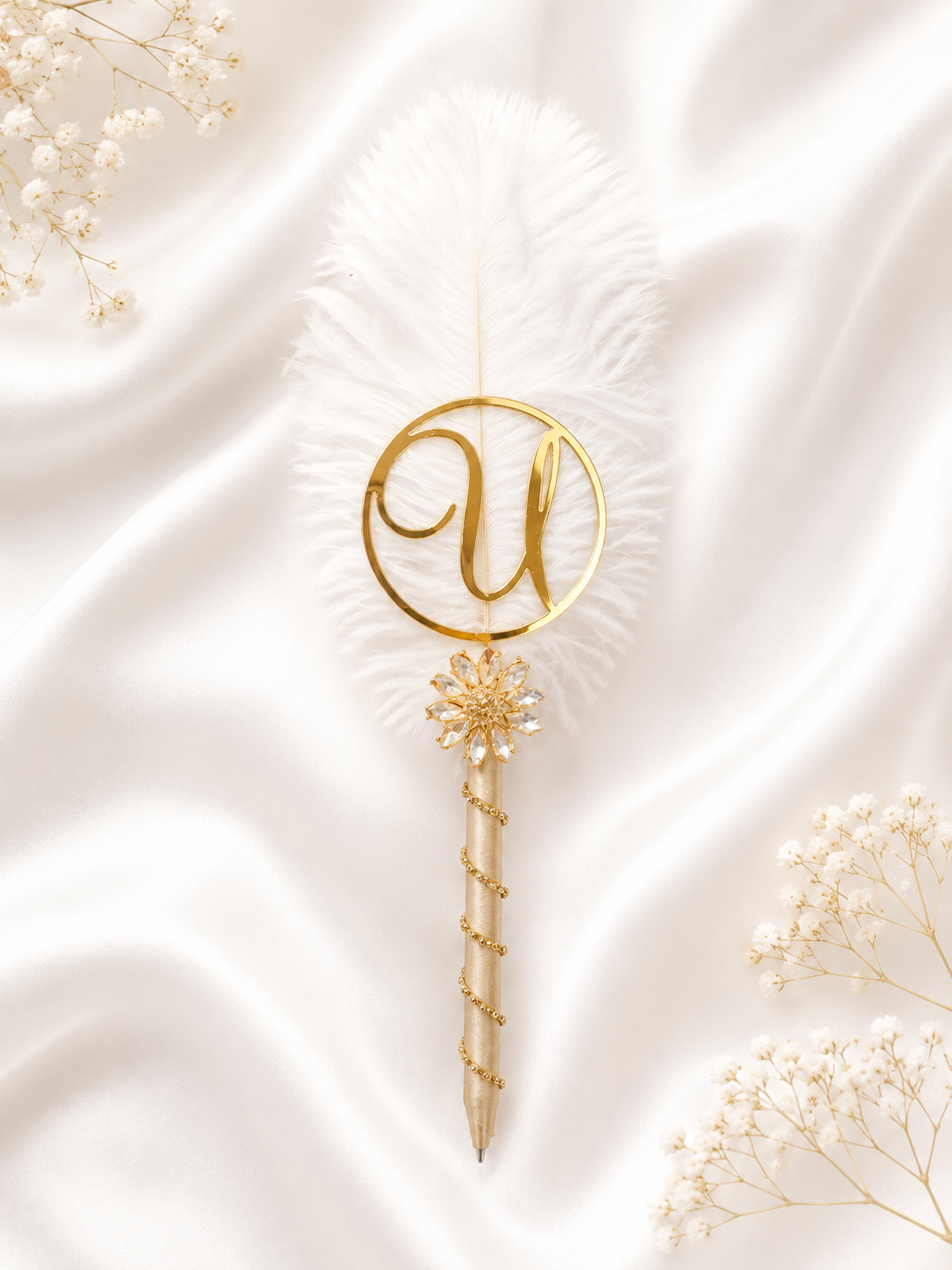 Personalized Nikah Pearl Feather Pen Set – Custom Initial Wedding Gift