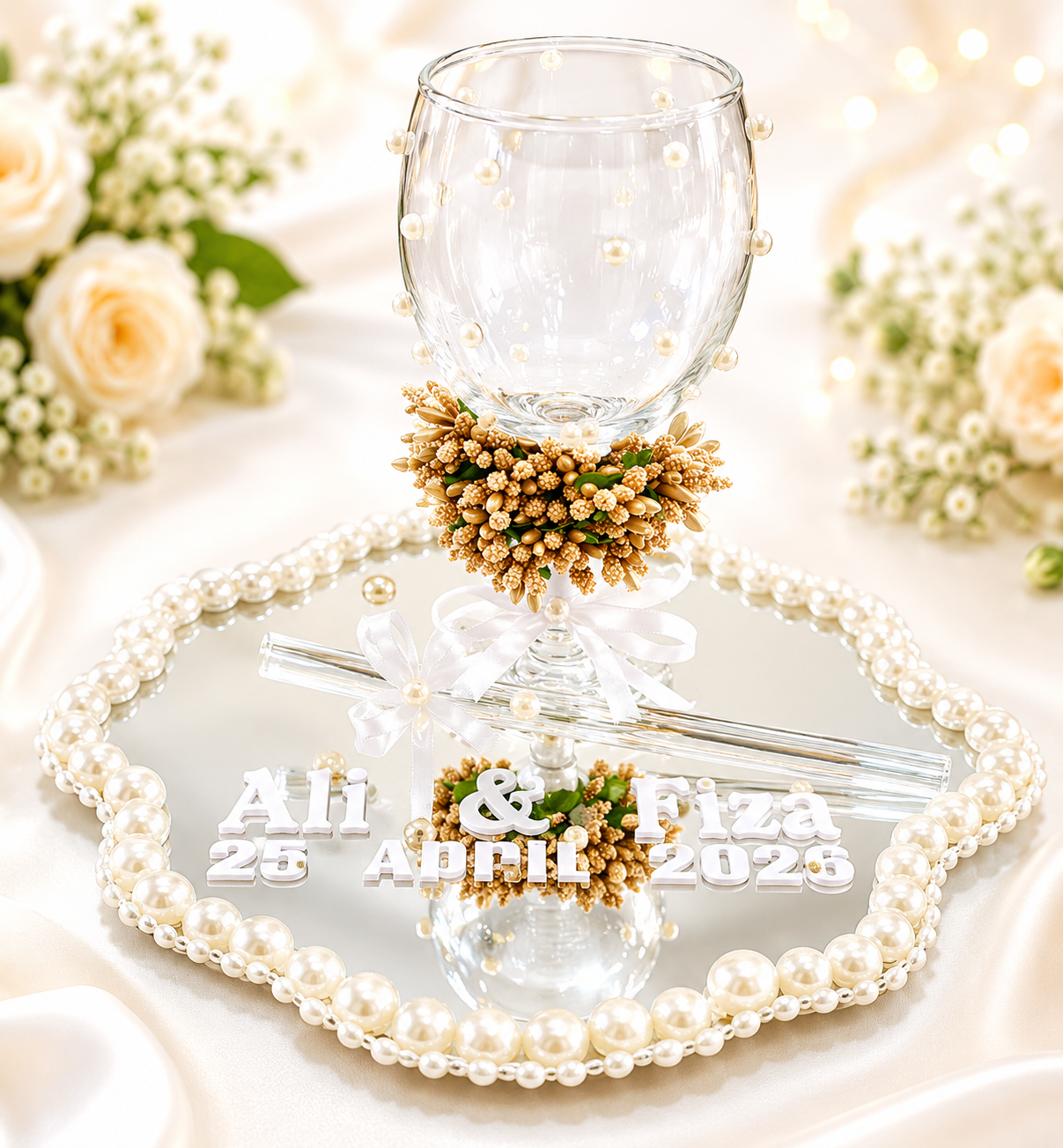 Personalized Luxury Wedding Glass & Ring Tray Set
