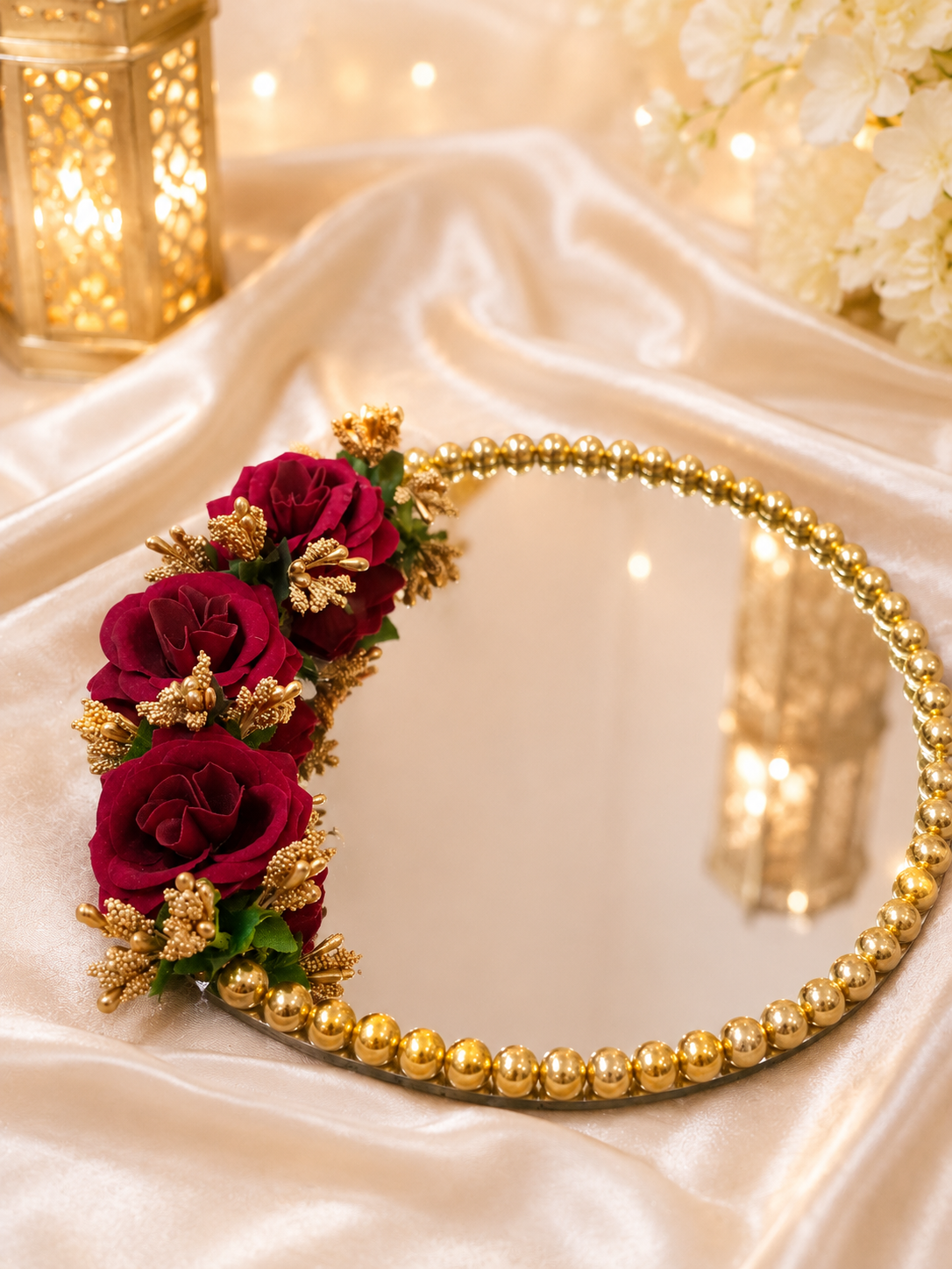 Luxury Decorative Mirror Tray with Red Roses