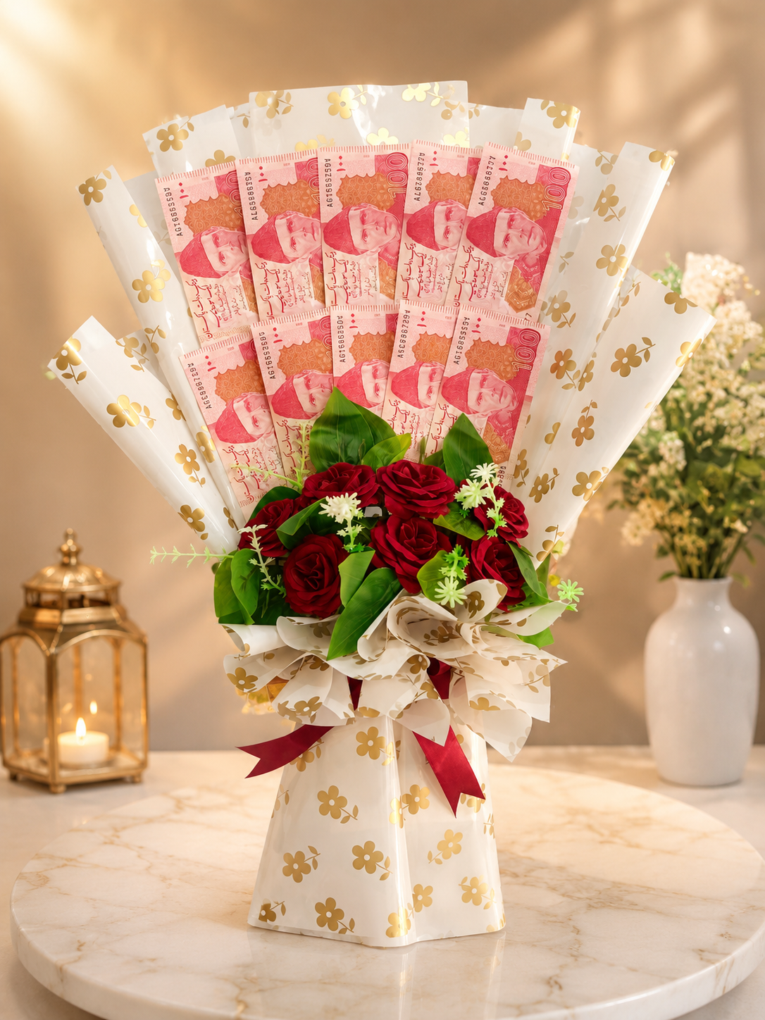 Luxury Money Bouquet with Red Roses – Elegant Cash Gift Arrangement