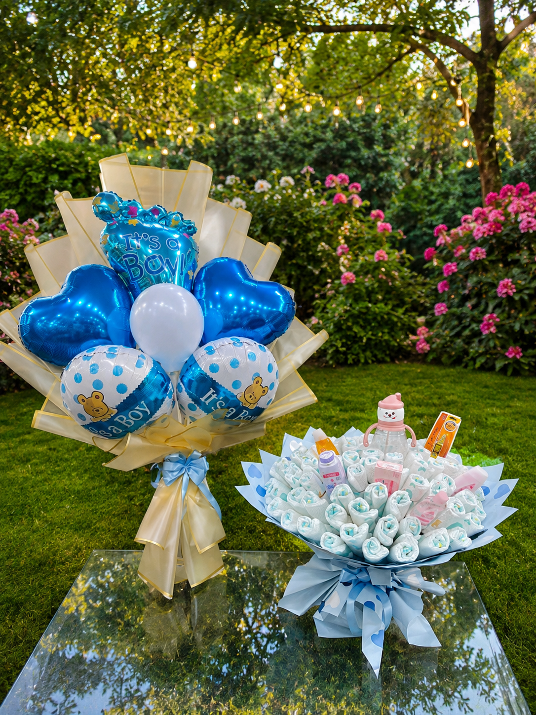 Baby Boy Balloon & Diaper Gift Bouquet Set
