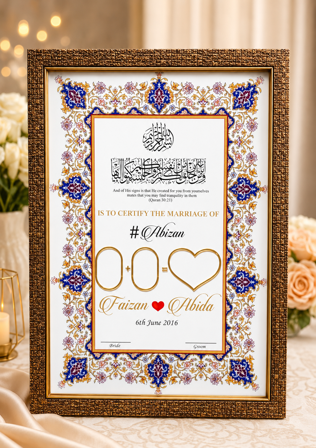 Personalized Islamic Nikah Thumbprint Frame – Custom Wedding Fingerprint Guest Book | Muslim Marriage Keepsake