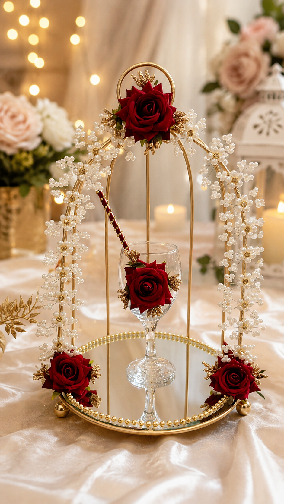 Elegant Red Rose Gold Arch Centerpiece