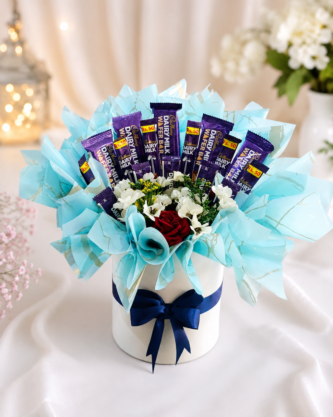 Dairy Milk Chocolate Bouquet Gift Box – Blue Floral Chocolate Arrangement