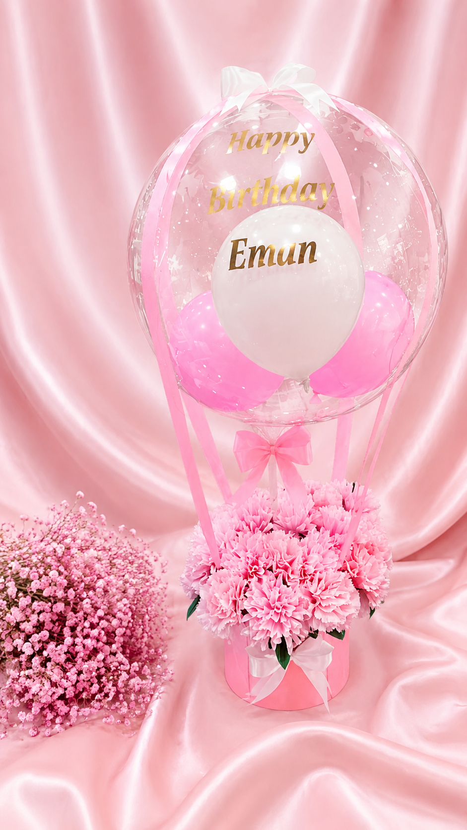 Personalized Birthday Balloon Flower Box – Custom Hot Air Balloon Gift Arrangement