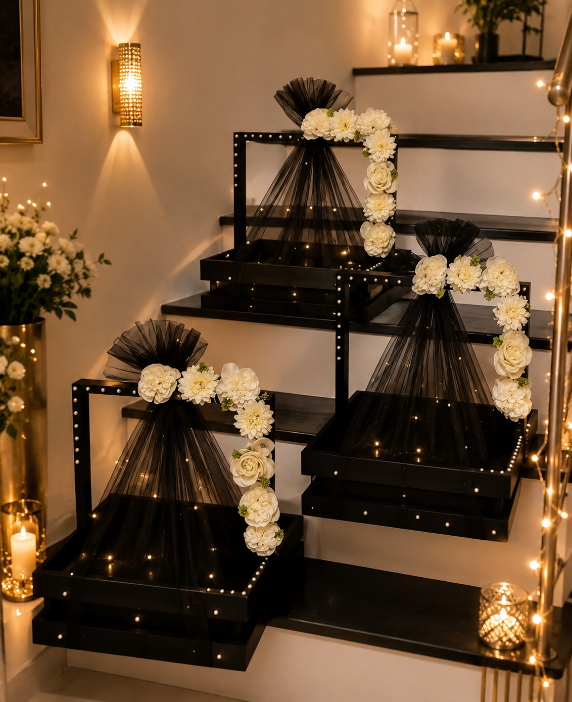 Luxury Black Floral Gift Tray | Premium Empty Gift Hamper Base