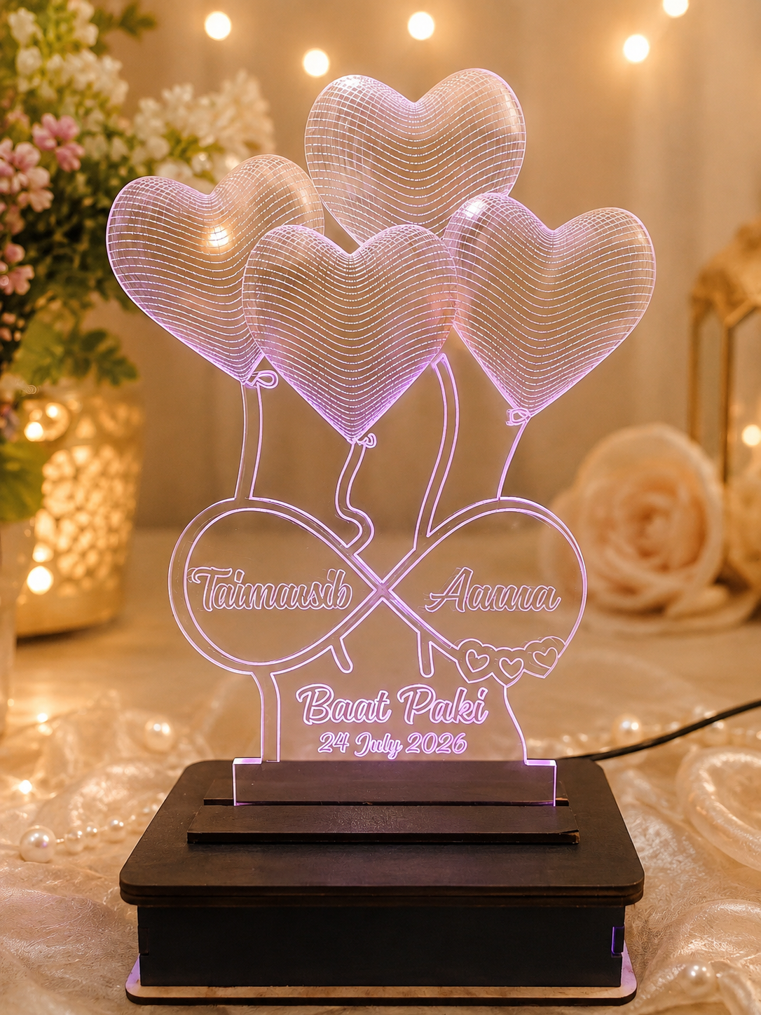 Personalized LED Acrylic Infinity Lamp – Custom Engagement (Baat Paki) Gift