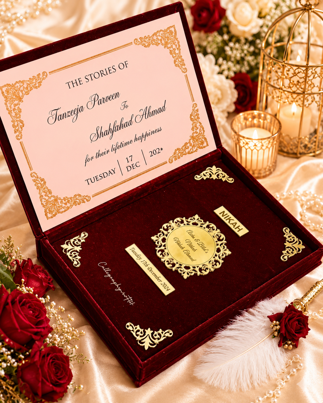Premium Velvet Nikah Nama Box – Personalized Wedding Certificate Keepsake